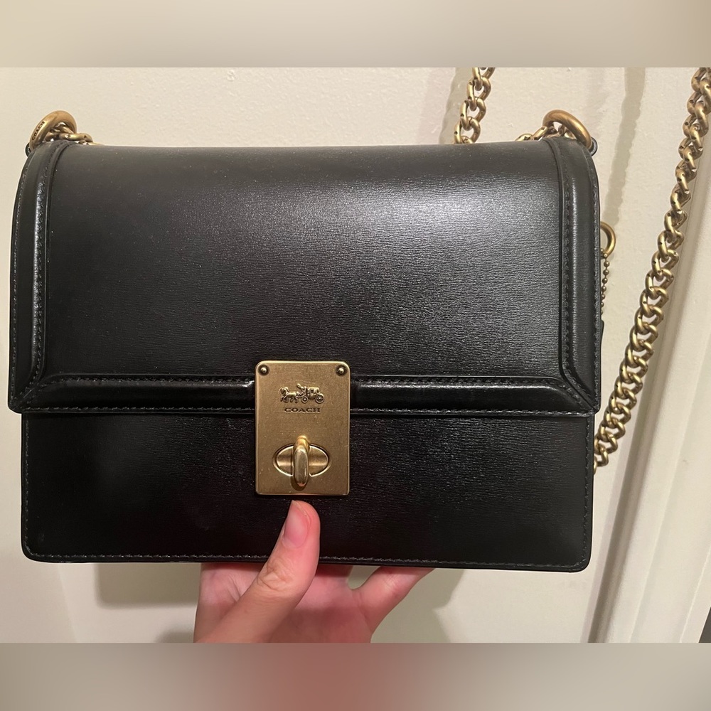 New coach black feather crossbody bag
